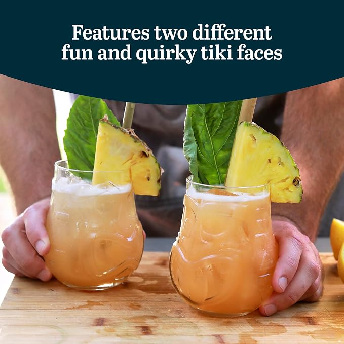 Libbey Tiki Split Glass Tumbler Set, Vintage-Style Quirky Drinking Glasses Set - Image 4