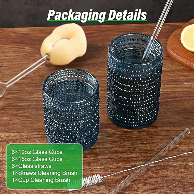 ZMOWIPDL Vintage Glassware Drinking Glasses Set of 12, Embossed Water Tumbler - Image 3