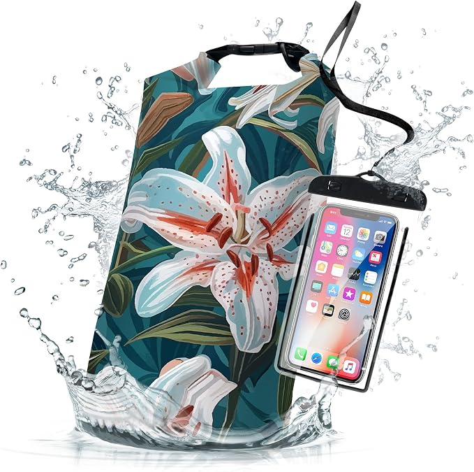 Waterproof Dry Bag, Roll Top Flowers Lily Waterproof Backpack 5L/10L/20L by Cliduli