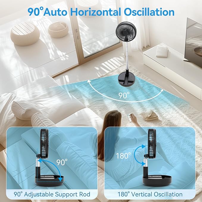 Portable Oscillating Rechargeable Fan, Battery Operated - Image 3