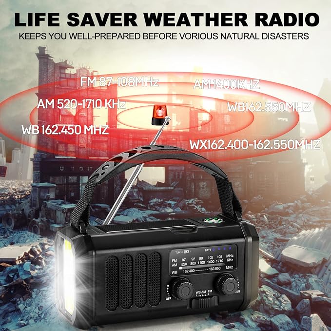 10000mAh Emergency Weather Radio, Portable FM/AM/NOAA Battery Powered Survival - Image 5