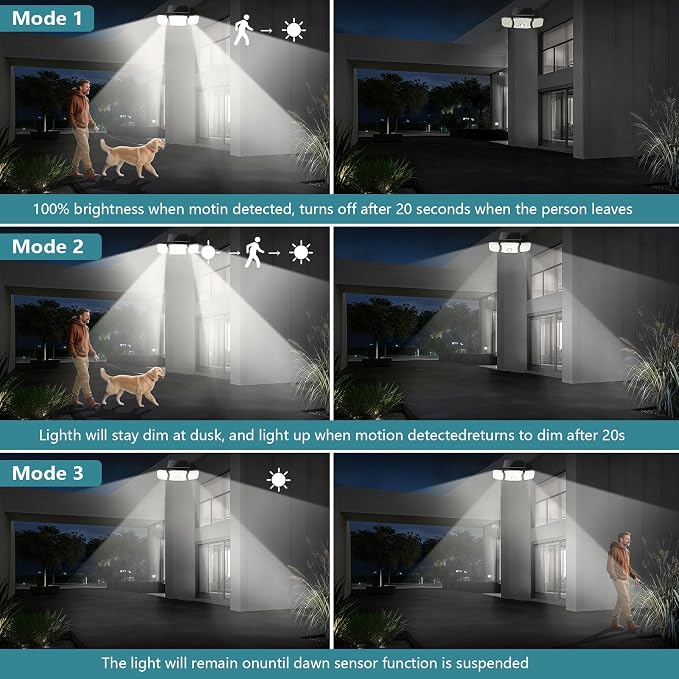 Solar Flood Lights Outdoor- 2800LM 200LED Solar Motion Sensor Lights, 3 Heads & - Image 2