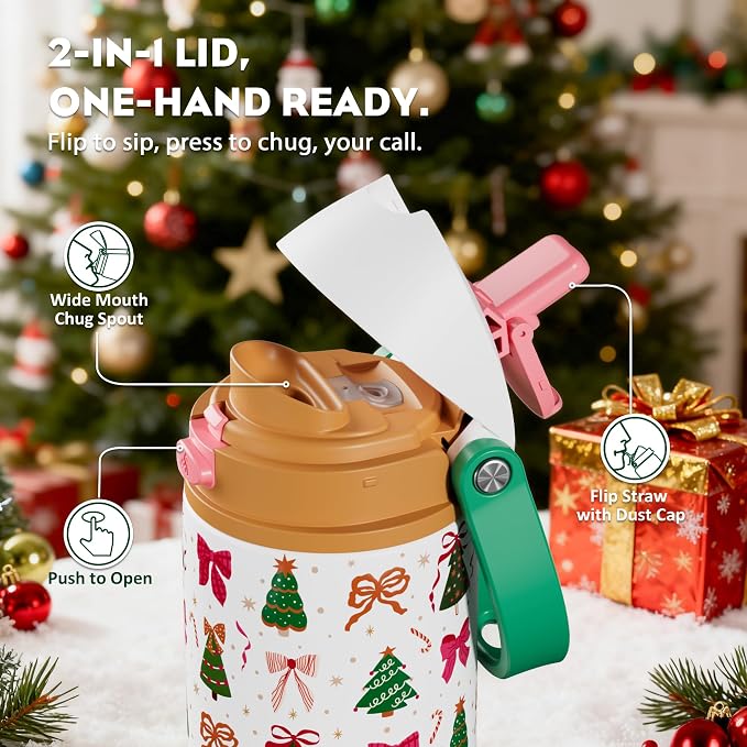POWCAN 24 oz Christmas Stainless Steel Water Bottle: 2-in-1 Push-Button Spout & - Image 4