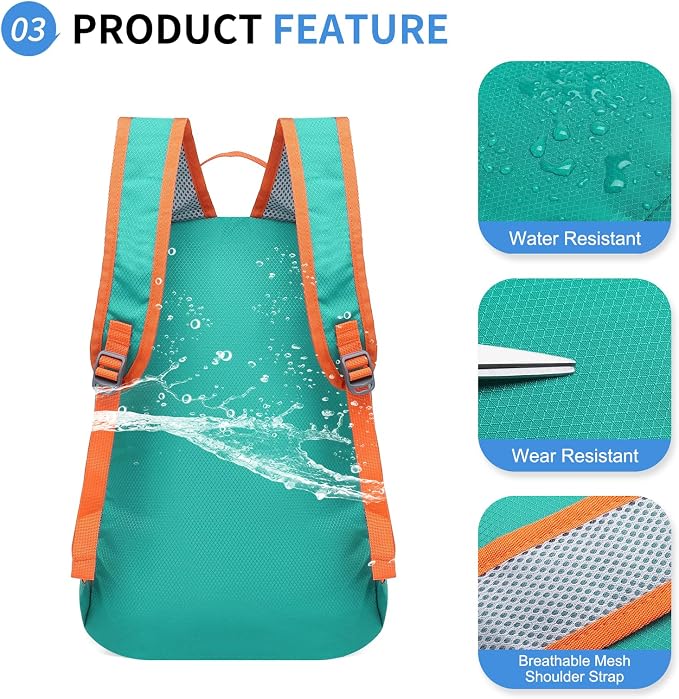 Hiking Daypack Packable, Camping Backpack Water Resistant Lightweight Polyester - Image 4