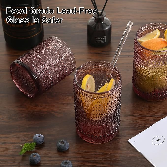 ZMOWIPDL Vintage Glassware Drinking Glasses Set of 12, Embossed Water Tumbler - Image 4