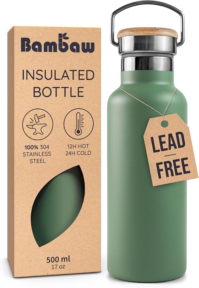 Bambaw Insulated Water Bottle 16 oz, 16 oz Stainless Steel Water Bottle by Bambaw