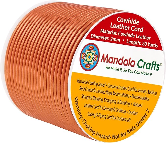 Mandala Crafts Round Genuine Copper Leather Cord by MandalaCrafts