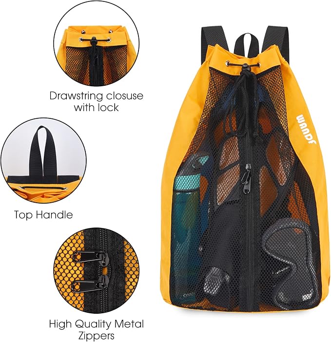 WANDF Swim Bag Mesh Drawstring Backpack Beach Backpack - Image 5