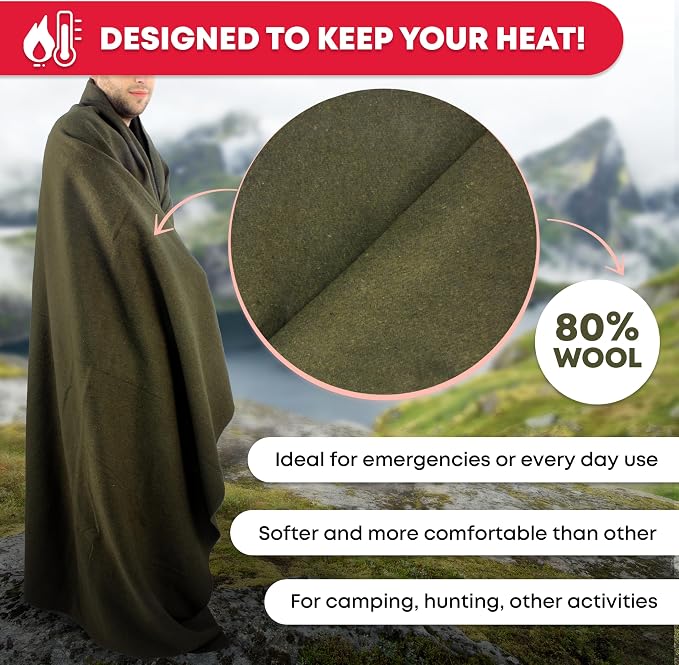 Ever Ready First Aid Olive Drab Green Warm Fire Retardant Blanket, Heavy-Duty - Image 3