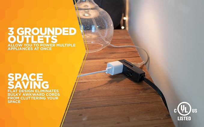 Woods 2243 16/3 Flat Indoor Extension Cord, 3 Grounded Outlets, Right Angled - Image 5
