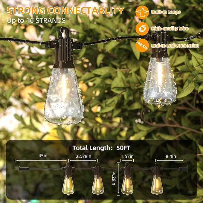FOOMAN LED Outdoor String Lights, 50FT Outside Waterproof Patio Lights - Image 3