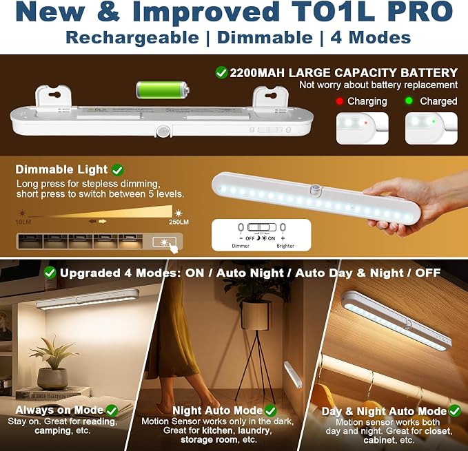 BLS Under Cabinet Lighting, 2200mah Rechargeable Closet Lights Motion Sensored - Image 2