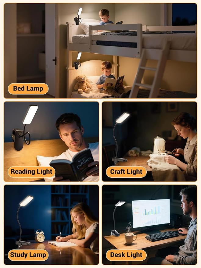 Clip on Light, 9 Brightness+5 Color Rechargeable Desk Lamp, 4000mAh Battery - Image 6