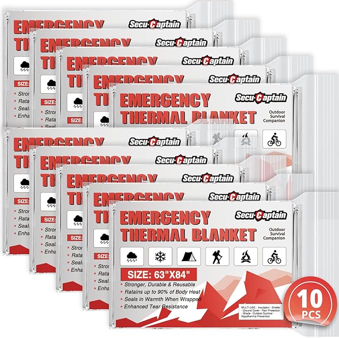 SecuCaptain Survival Emergency Thermal Blankets: Extra Large 84” x63” Space by SecuCaptain