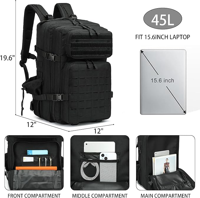 Military Tactical Backpack 45L/25L 3 Day Assault Pack Molle Daypack Hiking - Image 2
