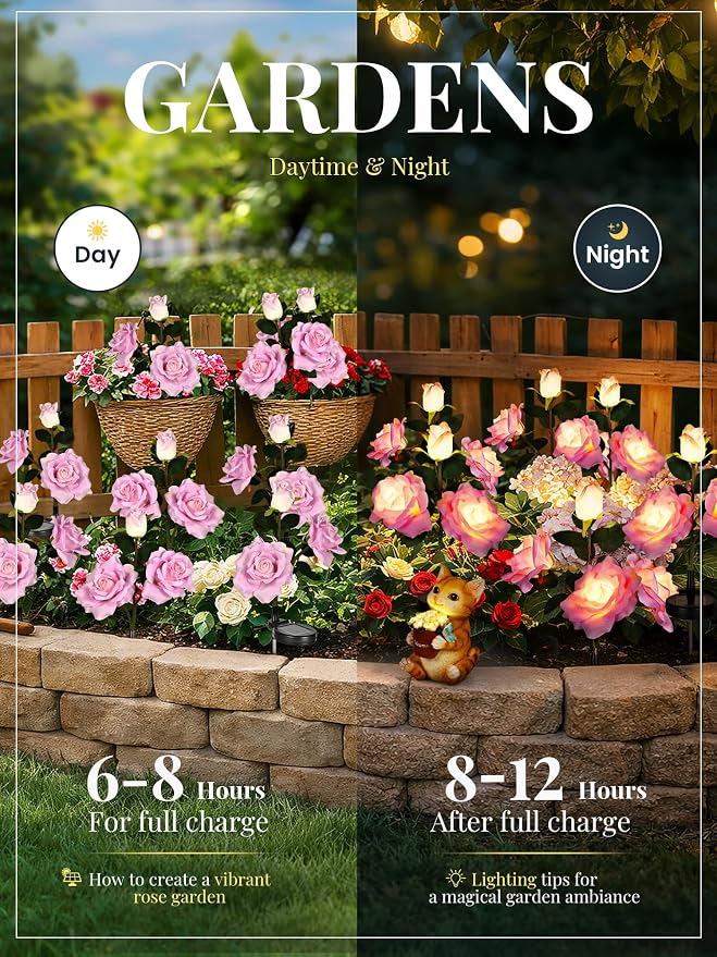 GIGALUMI Solar Lights Outdoor for Garden Decor, 3 Pack Solar Flower Lights - Image 4