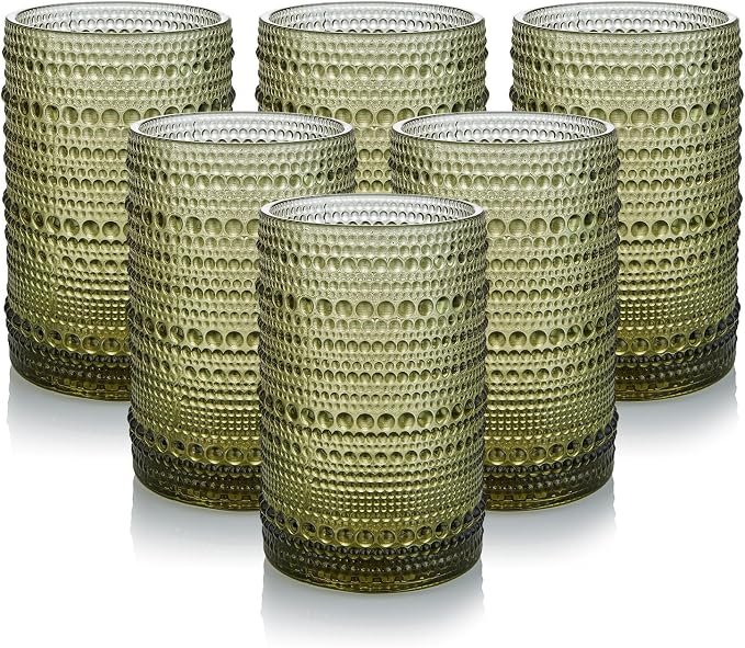 HomeVogue Hobnail Drinking Glasses Set of 6, 15 oz Vintage Glassware Set by HomeVogue