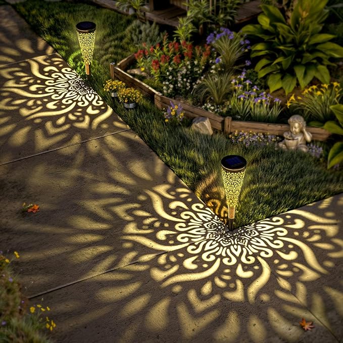6 Pack Solar Lights Outdoor Garden Decorative Mandala Solar Garden Lights - Image 6