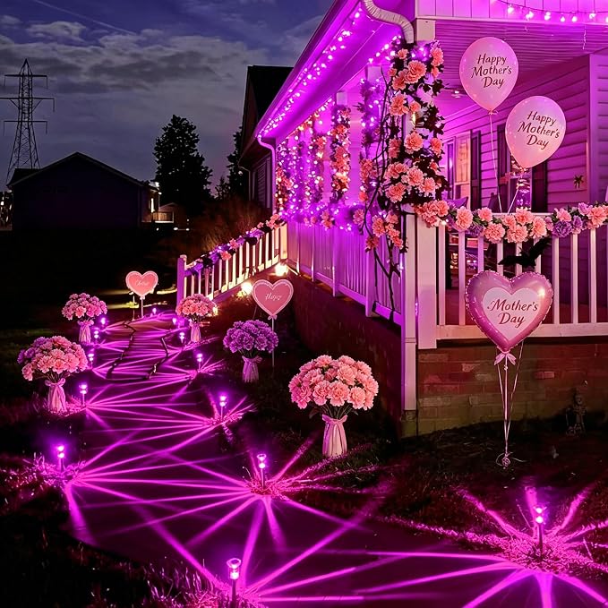 Solar Pathway Lights Gift for Mom 10 Pack Pink Solar Lights Outdoor Waterproof - Image 7