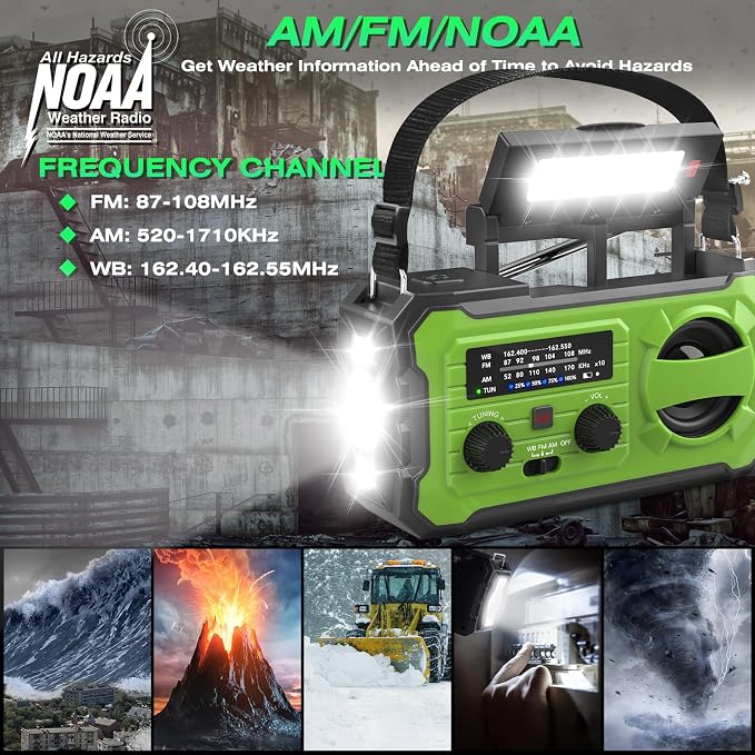 NITIGO Emergency Weather Radio 37000mWh Solar Hank Crank Radio USB Charged - Image 3
