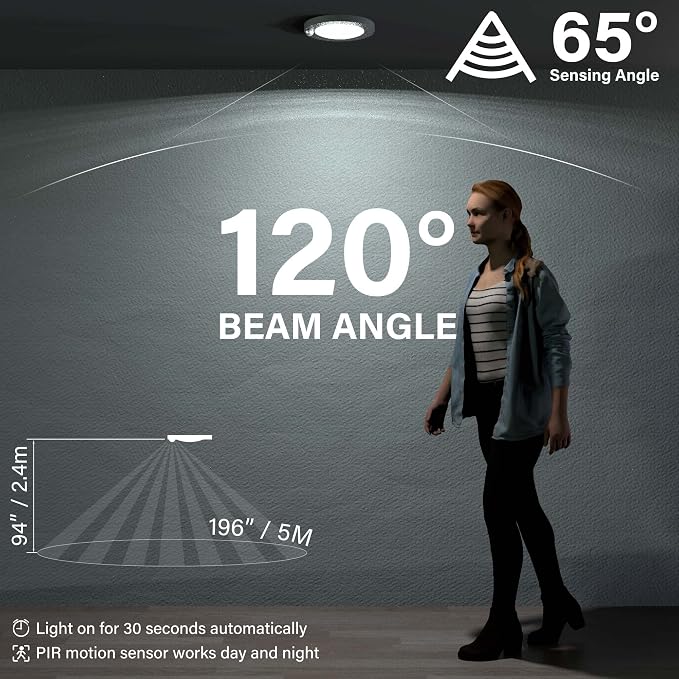 ZAGO LED 6" 120 Volts Closet Light Wired, PIR Motion Sensor Ceiling Disc Light - Image 3