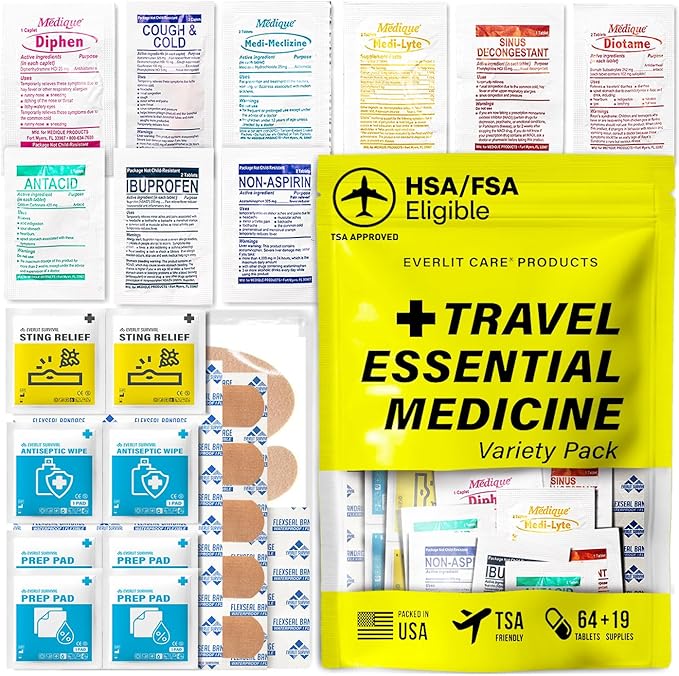 EVERLIT CARE Travel Essential Medicine First Aid Kit I Bonus Medical Supplies I by Unknown