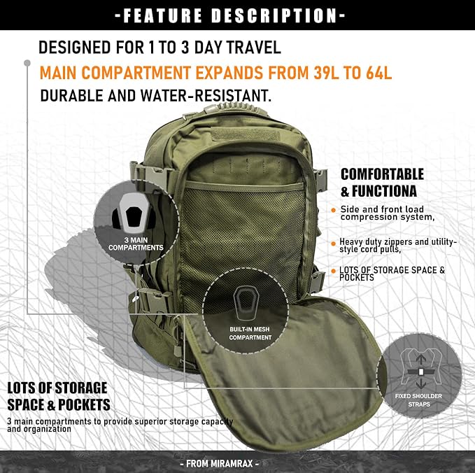 Miramrax Tactical Backpack Military Army Daypack - Image 6