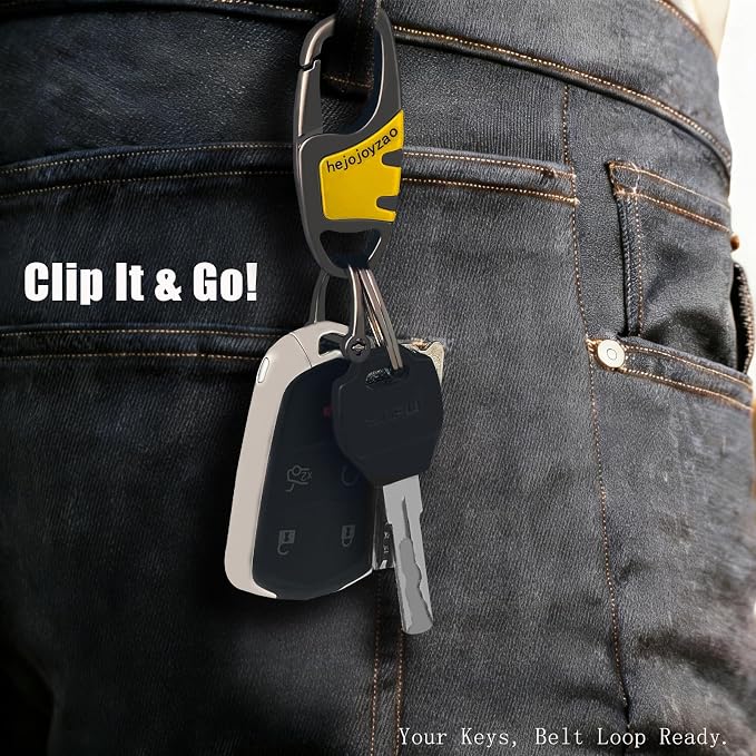 Keychain with Carabiner Clip, 4 Heavy Duty Key Rings and D Ring - Image 3
