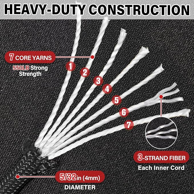 Paracord Rope 550 lb - 100ft 5/32" Parachute Cord 4MM 7-Strand para Cord - - Image 3