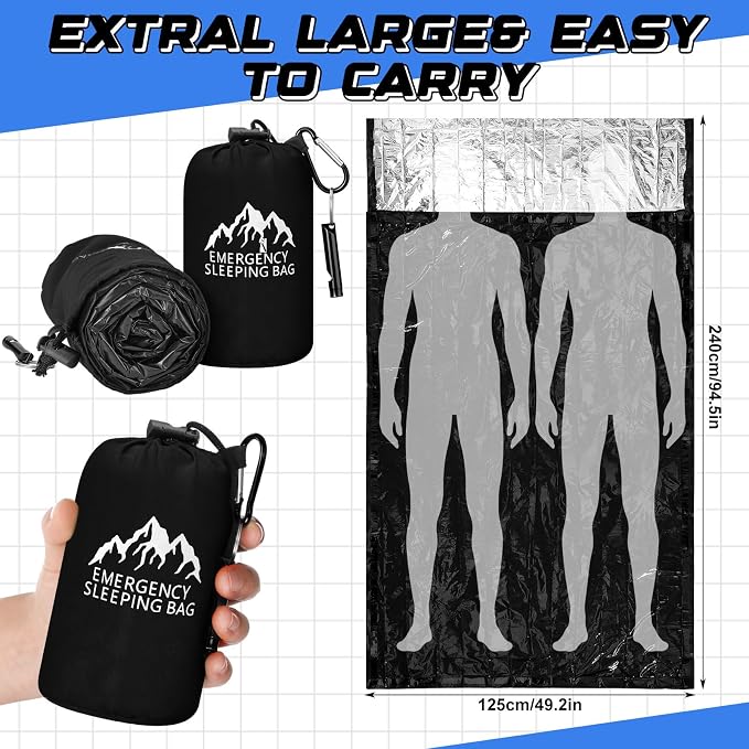Oudain 2 Pcs XL Emergency Sleeping Bag 94.5" x 49.2" Waterproof Survival - Image 3