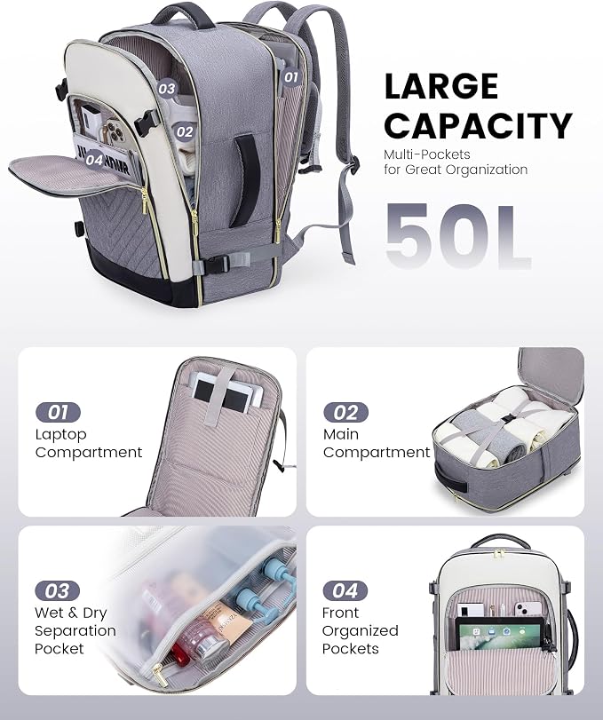LOVEVOOK Large Travel Backpack for Women, 50L Carry on Backpack Airplane - Image 3