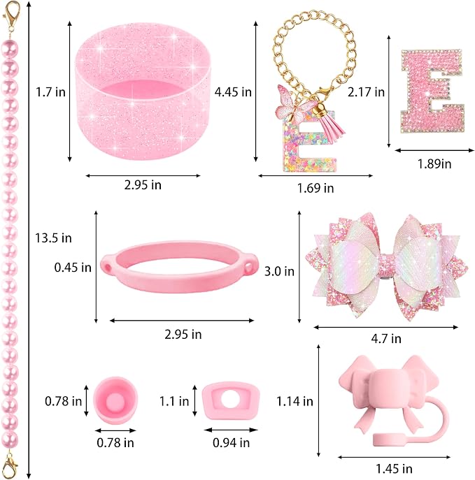 9PCS Pink for Stanley Cup Accessories Set Bling Initials Bow Charms for Stanley - Image 3