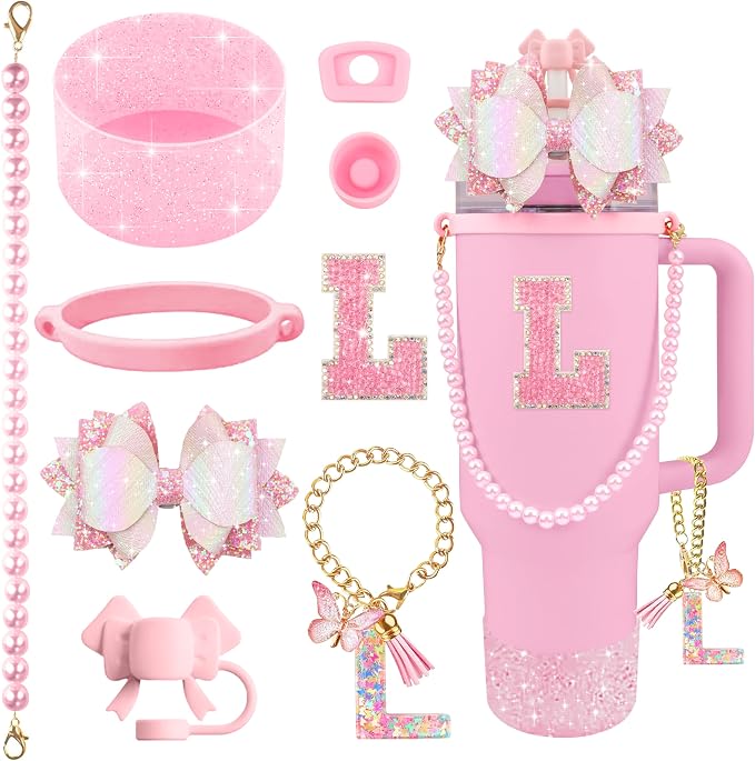 9PCS Pink for Stanley Cup Accessories Set Bling Initials Bow Charms for Stanley by Unknown