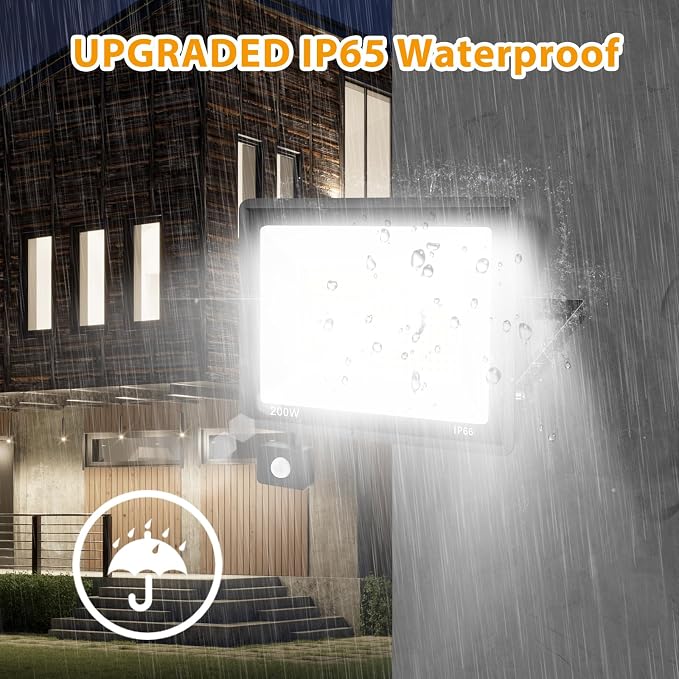 YANYCN 2 Pack 200W LED Motion Sensor Flood Light, Super Bright IP66 Waterproof - Image 5