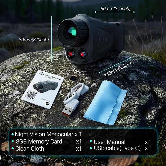 Sheawasy Night Vision Monocular, 2.8" Large Screen, 850nm Dual IR, 8GB Memory - Image 7