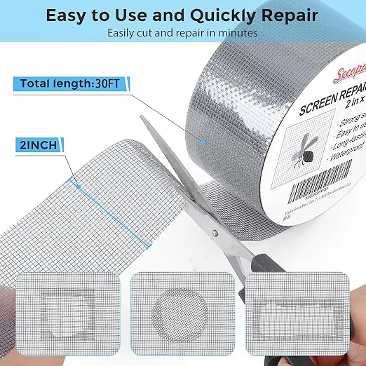 Secopad Grey Window Screen Repair Tape, 2IN X 30FT Screen Repair Kit - Image 3