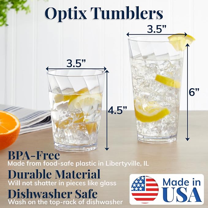 US Acrylic Optix Plastic Reusable Drinking Glasses 14oz Rocks & 20oz Water Cups - Image 2