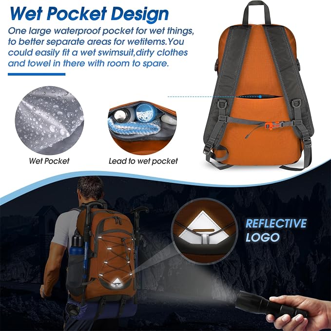 IGOLUMON Hiking Backpack 40L Packable Lightweight Camping Backpack Men Women - Image 4