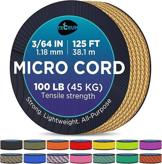TECEUM Micro Paracord – 1.18 mm X 125 ft – Micro Utility Cord – Thin Braided by TECEUM