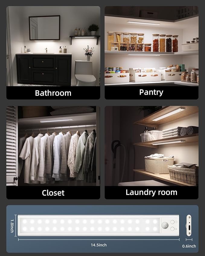 14.5-inch Under Cabinet Lights, Wireless Closet Light, Motion Sensor, 3500mAh - Image 7
