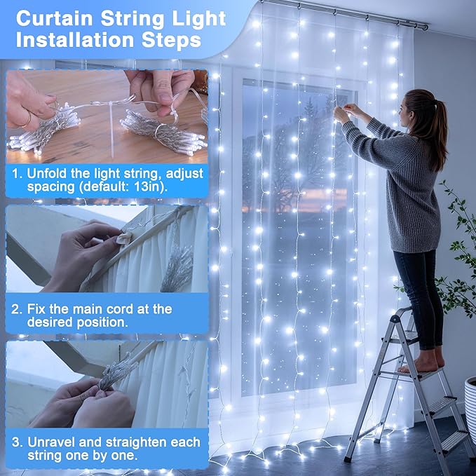 JMEXSUSS 300 LED 9.8x9.8Ft Curtain Lights Indoor - Image 9