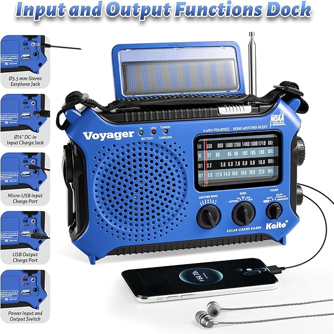 Kaito KA500BU 5-Way Powered Emergency AM/FM/SW Weather Alert Radio - Image 2