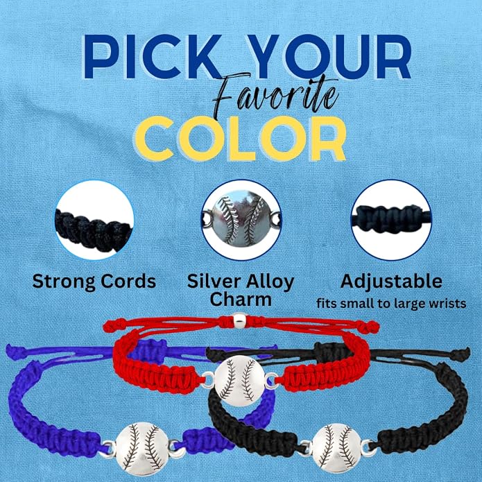 Sportybella - Baseball Bracelet, Baseball Jewelry, Adjustable Braided Baseball - Image 3