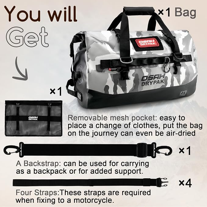 OSAH DRYPAK Waterproof Duffel Bag 25L/40L/60L – Heavy-Duty Motorcycle Tail Bag - Image 8