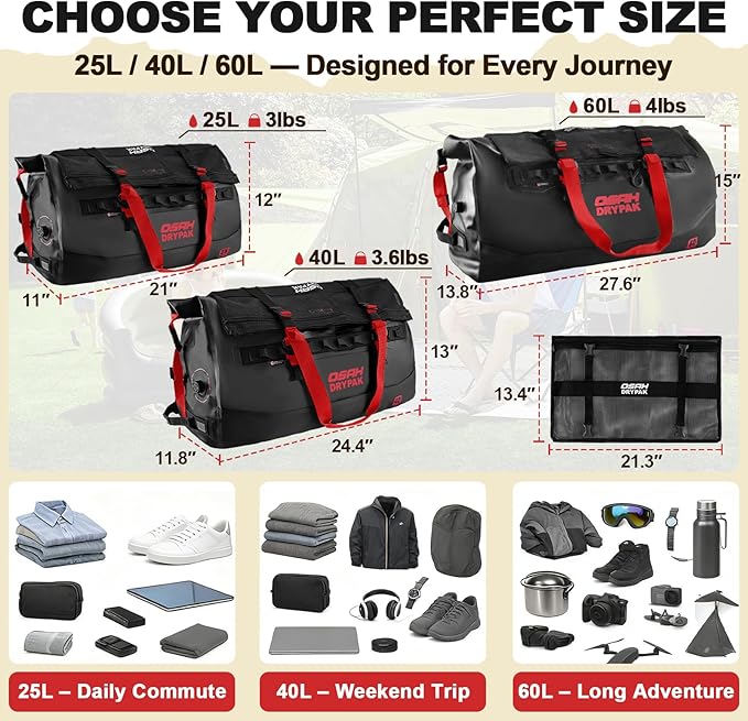OSAH DRYPAK Waterproof Duffel Bag 25L/40L/60L – Heavy-Duty Motorcycle Tail Bag - Image 2