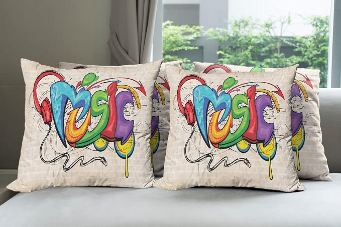 Ambesonne Music Throw Pillow Cushion Case Pack of 4, Illustration of Graffiti by Ambesonne