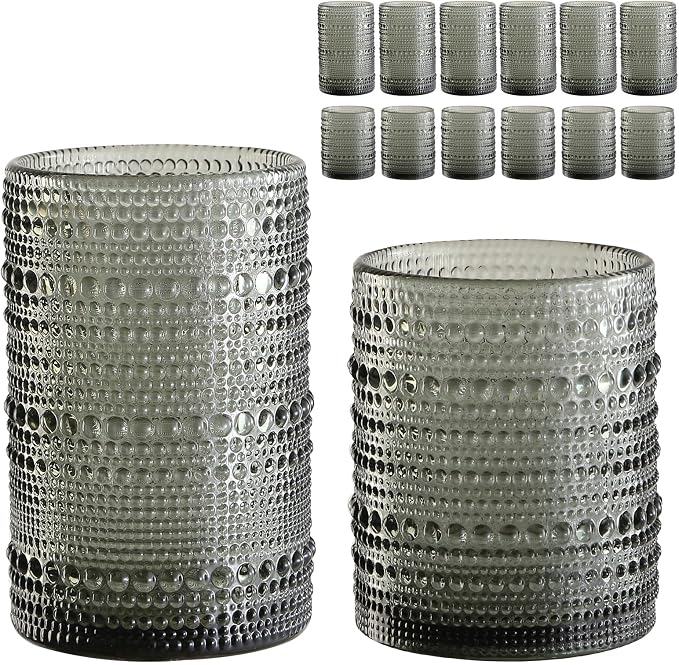 ZMOWIPDL Vintage Glassware Drinking Glasses Set of 12, Embossed Water Tumbler by ZMOWIPDL