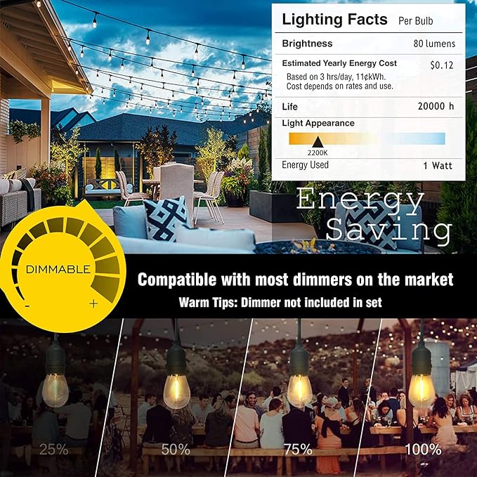 Achin Outdoor String Lights 150 Feet LED Waterproof Patio Lights - Image 5