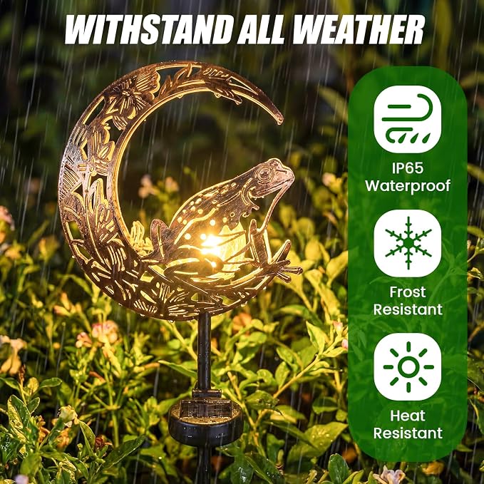 VIHOSE Solar Frog Outdoor Lights Waterproof Moon Garden Stake Lights Warm White - Image 3