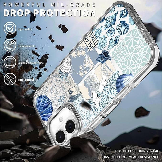 Case for iPhone 16 Plus, Sea Life Ocean Waves Seashell Collage Phone Case - Image 5